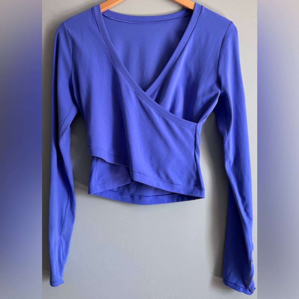 Athleta Transcend Wrap Crop Top Purple Blue Long Sleeve Yoga XS